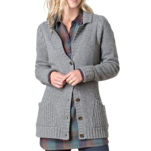 Toad&Co Targhee Grey Wool Long Tunic Length Button Up Cardigan Sweater Womens XL - Picture 2 of 12